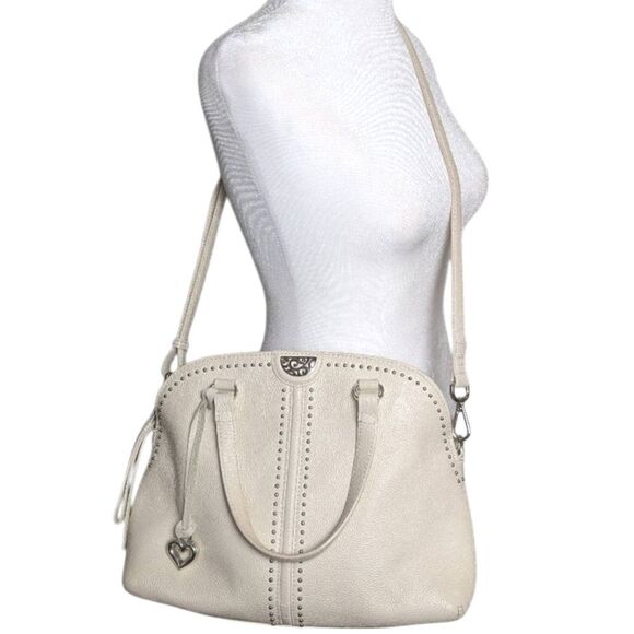 Brighton Jolene Cream Bone Leather Domed Satchel Studded Crossbody Bag - Picture 1 of 13